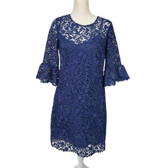 Boden Blue Lace Dress With Slip Navy Blue Size 8R - Picture 1 of 7
